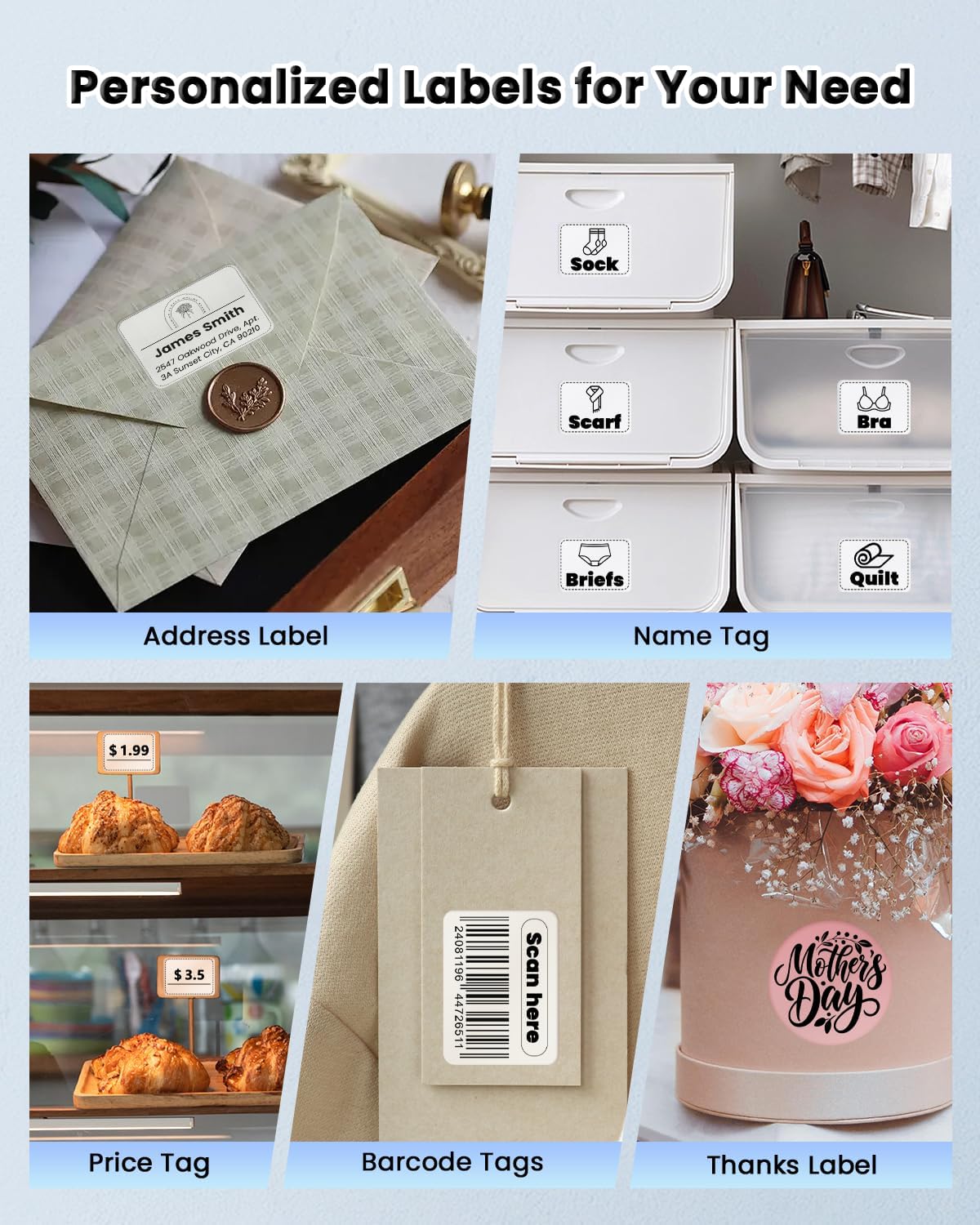 NDYIN Label Makers, Label Maker Machine with Tape, Bluetooth Label Maker, Portable Thermal 2 Inch Label Printer for Small Business, Barcode, Address, Logo, Clothing, Sticker Printer for Phones & PC