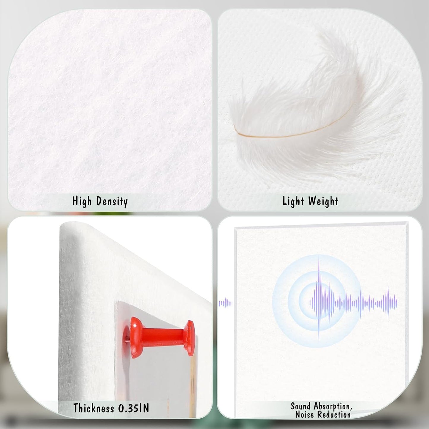 Large Cork Board 36" x 24", 6 Pack Felt Wall Tiles with Colored Pushpins, Bulletin Board with Removable Self-Adhesive Strips, Pin Board Cork Boards for Walls Office Home-White