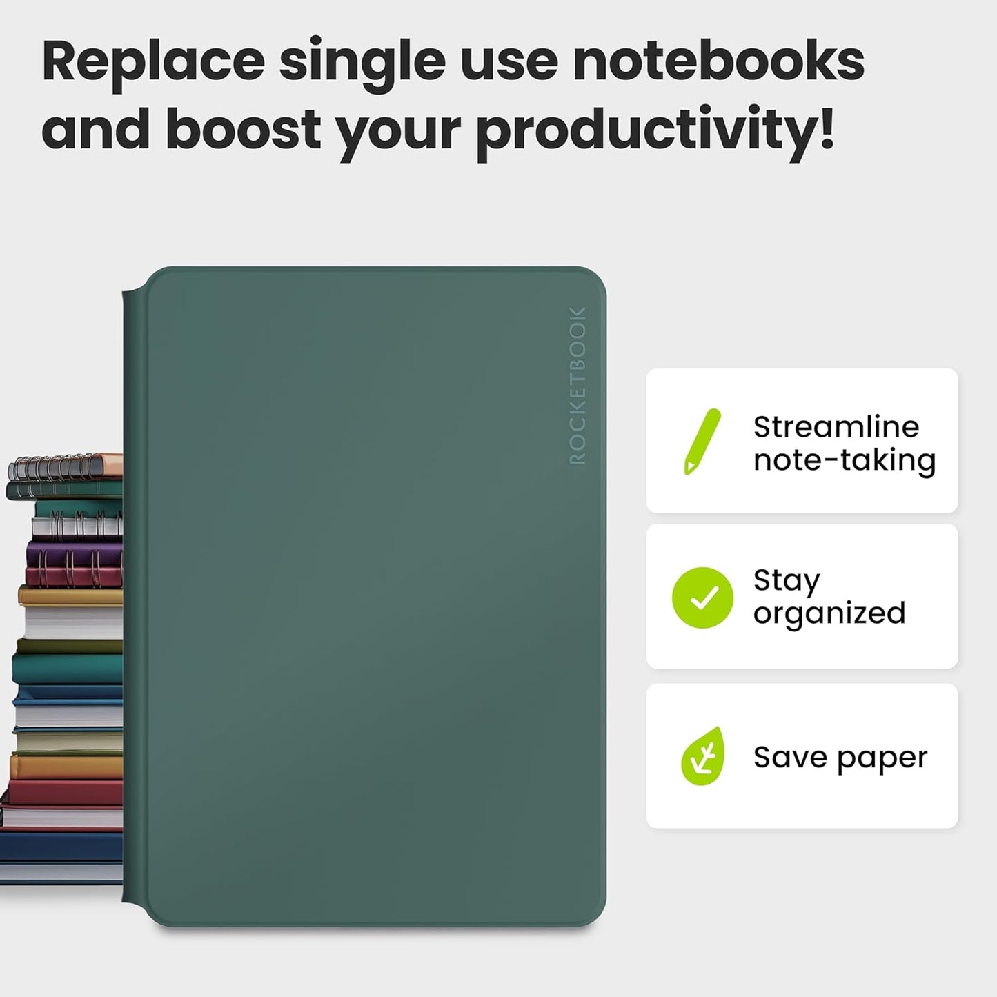 Rocketbook Pro 2.0 Reusable Professional Smart Notebook, Letter Size 8.5x11, Green - Lined & Dot Grid Pages, App-Connected, Erasable, Premium Cover, Ideal for Work Notes and Business Meetings