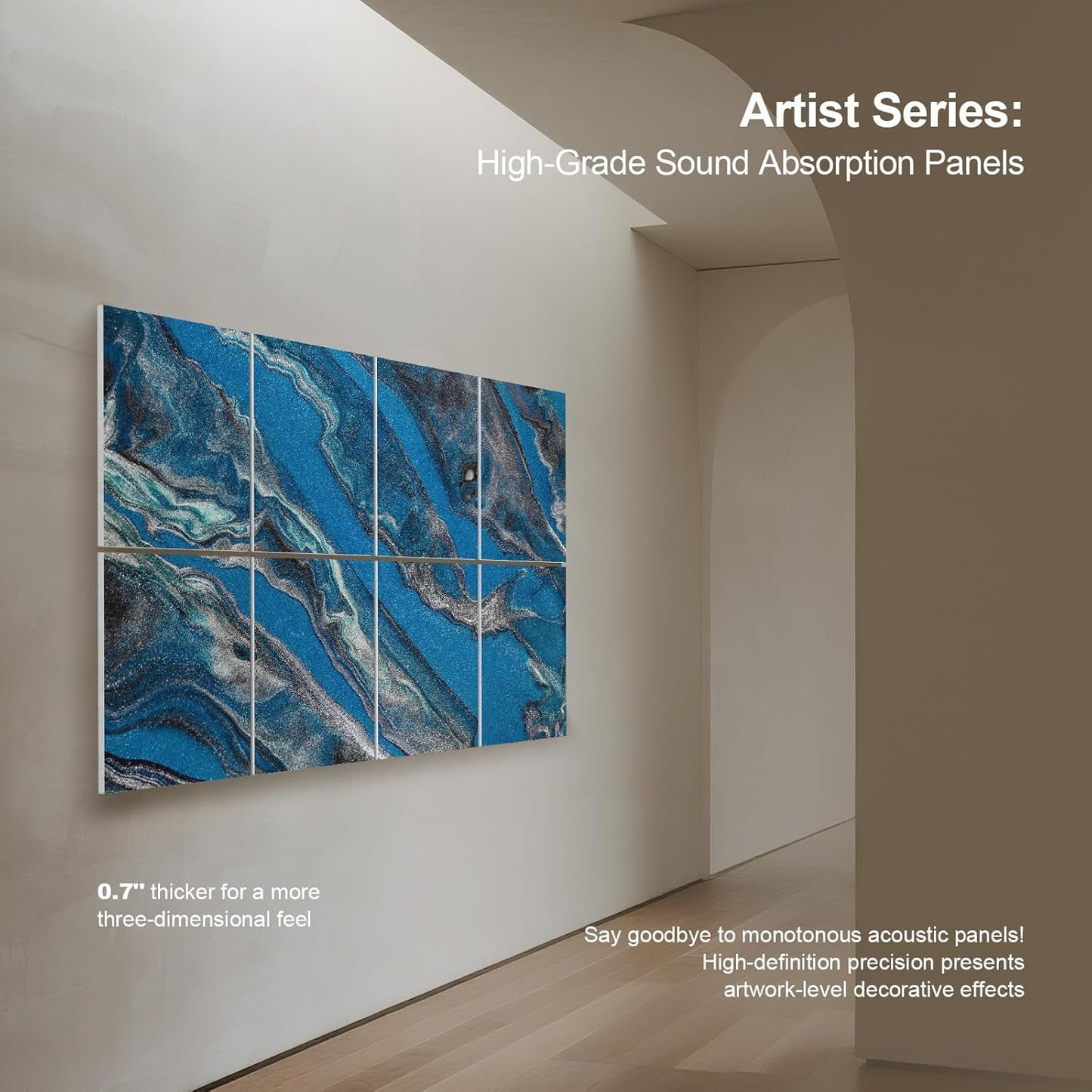 UMIACOUSTICS 8 Pcs 0.7Inch Thick Art Acoustic Panels, Total 47.2” x 31.5” Decorative Sound Absorbing Art Panels, Acoustical Wall Panels for Home, Office, Hotel, Dark Night Blue