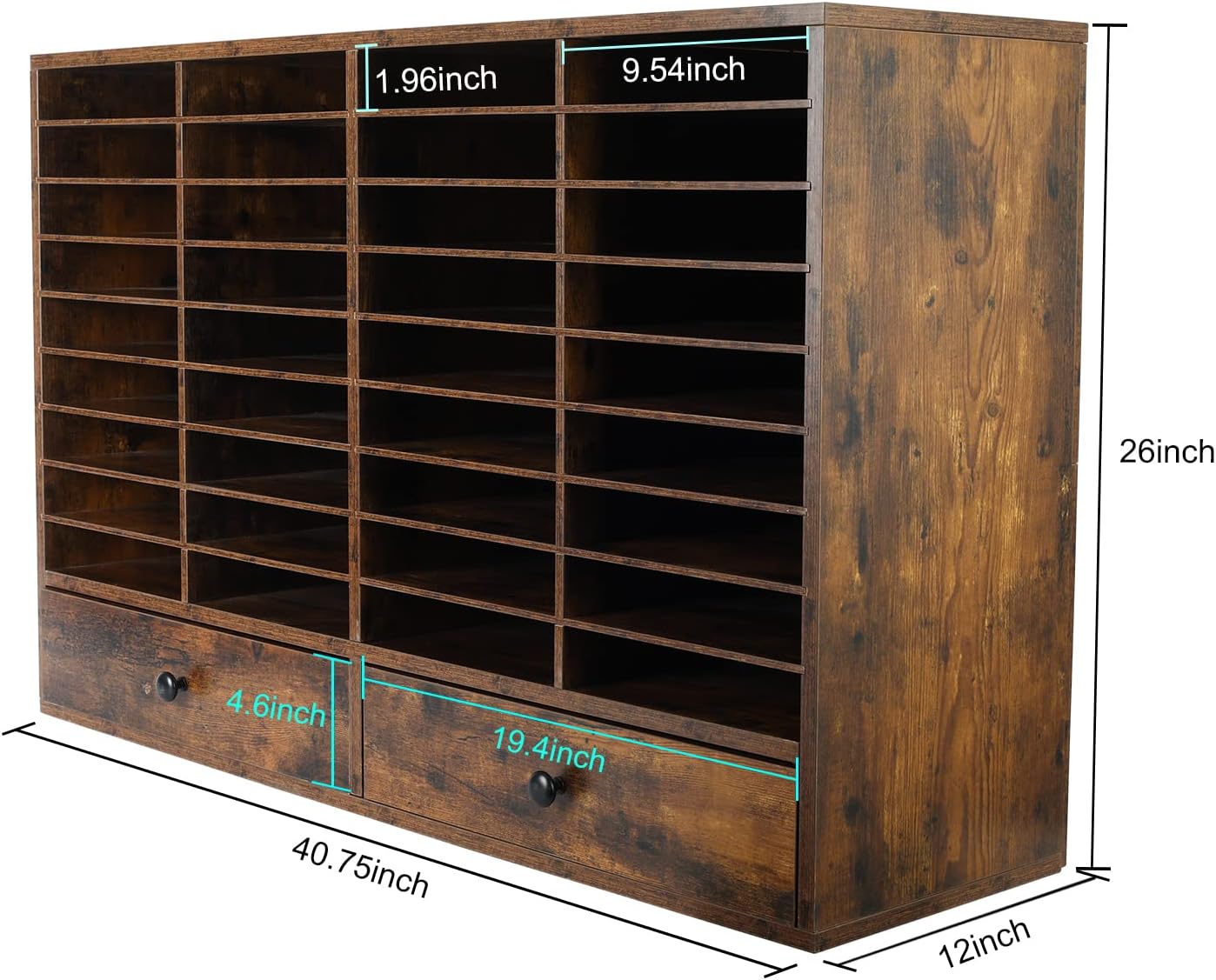 PAG Mail Sorter Organizer, Wood Literature Organizer, Student Mailbox for Classroom, Desktop Bill Paper Organizer for Office Home School, 38 Compartments, Antique Brown