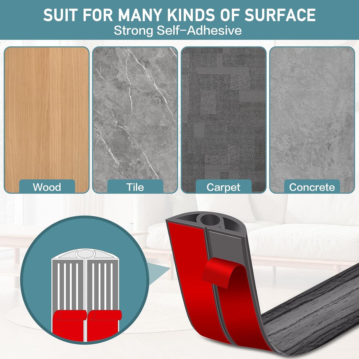 Floor Cord Cover Self Adhesive Cord Hider Floor Extension Cord Covers for Floor Power Cord Protector Cable Management Prevent Cable Trips Cable Cavity 0.32" W x 0.32" H (Deep Grey Wood, 20Ft)