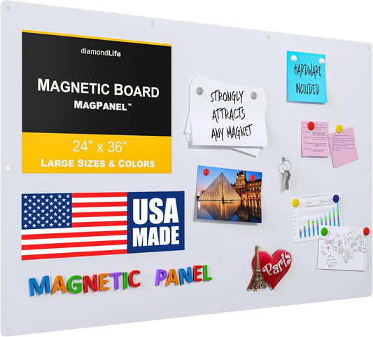 Diamond Life Magnetic Board - Memo & Vision Board for Home, Office, and Classroom - Magnet Board for Kids - Pre-drilled Mounting Screws Included (White 24"x36")
