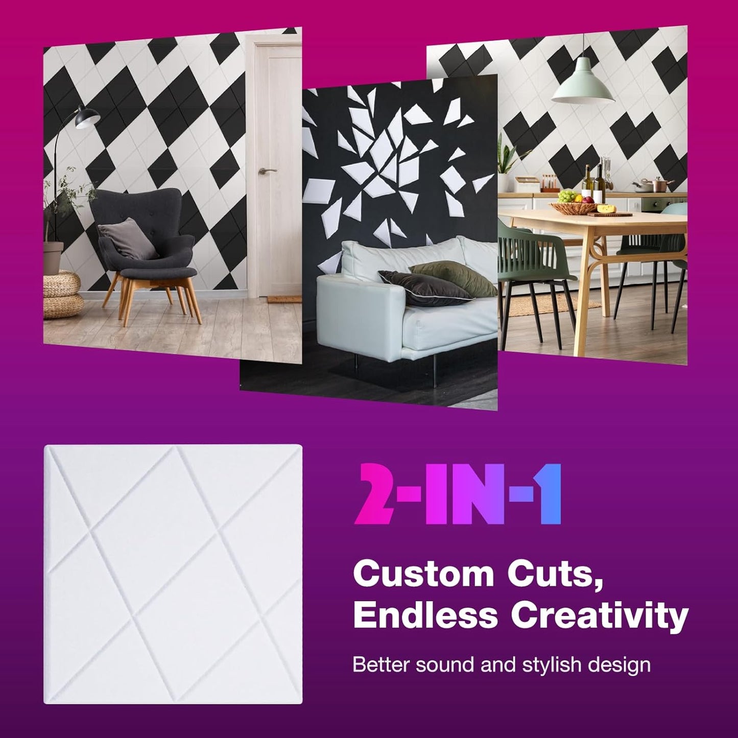 18 Pack Self-Adhesive Acoustic Panels, 12"x 12"x 0.4" Sound Absorbing Panels, High Density Square Sound Proof Noise Dampening Panels for Walls Home Studio Office, Rhombus Cutting Style, White