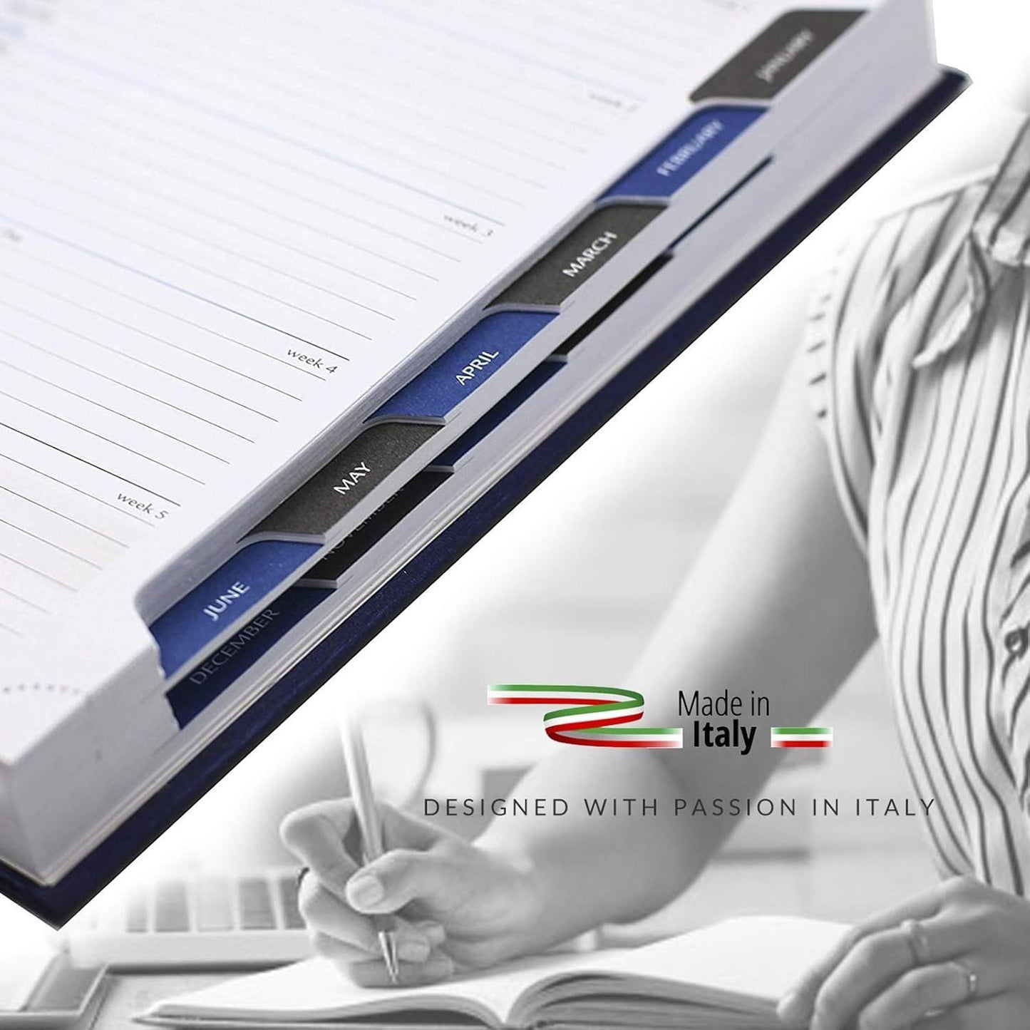 Daily Planner 2026 (5 x 7 in) - Made in Italy, Page a Day Hourly Agenda, 365 Pages, Monthly Tabs & Calendar, Jan-Dec Business Planner, Hardcover (BLUE)