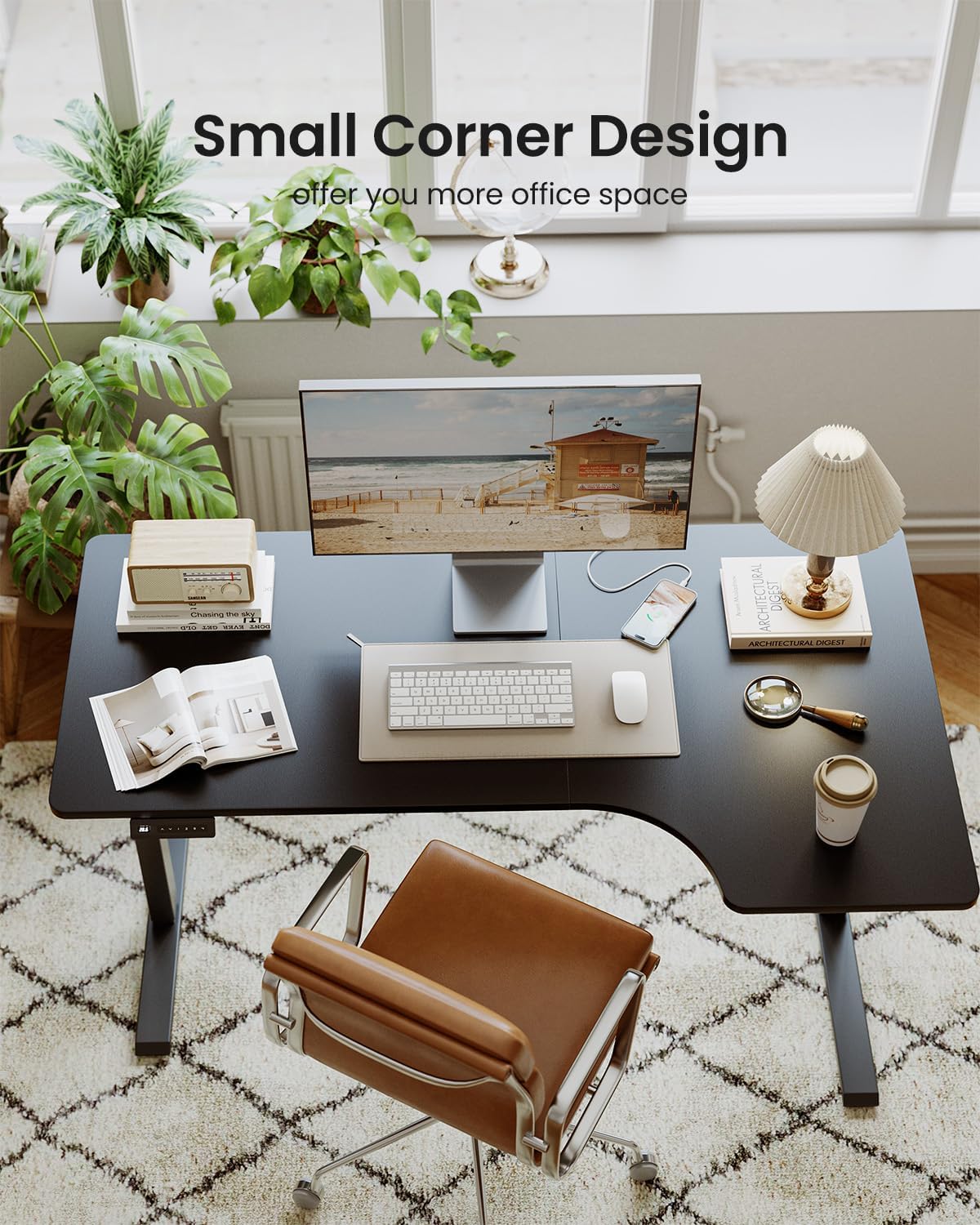 FEZIBO 55×32 inch L Shaped Electric Corner Standing Desk, 4 Memory Height Settings,Home Office & Computer Height Adjustable Table, Ergonomic Sit and Stand Up Workstation with Splice Board,Black Top