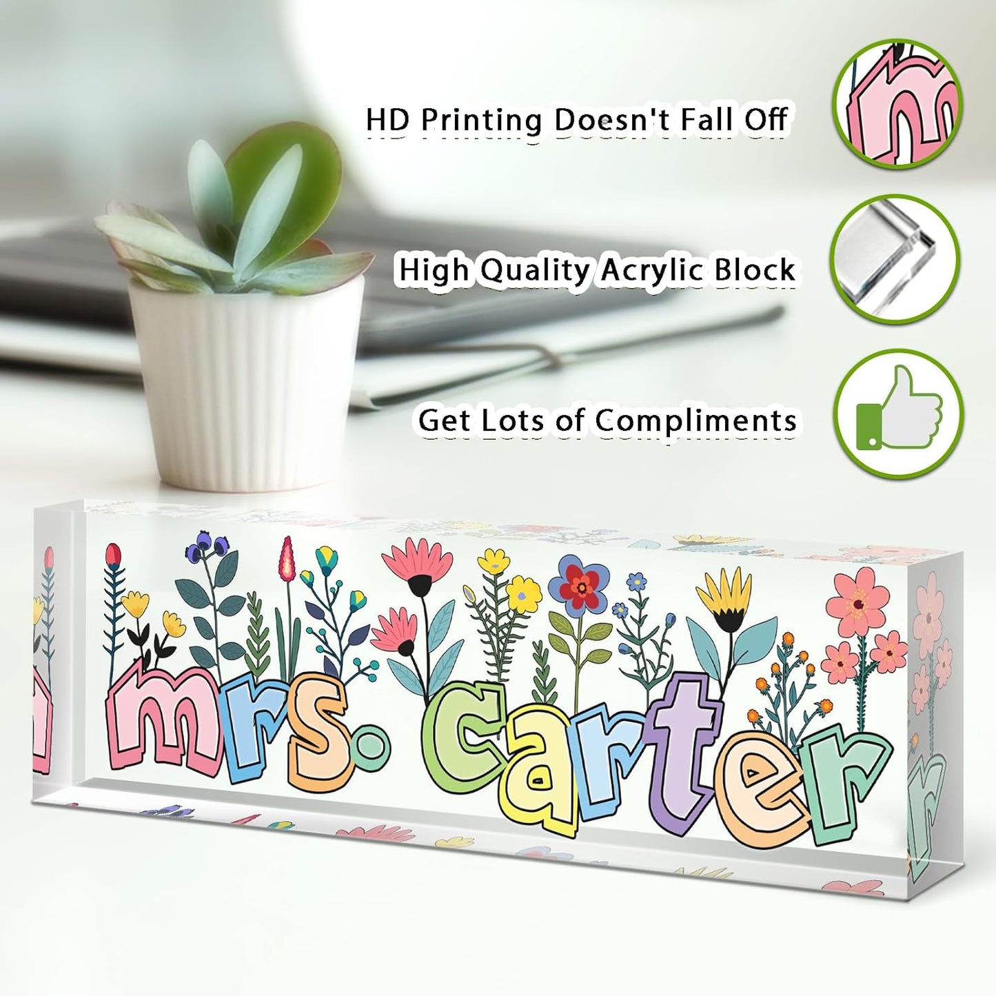 Teacher Name Plate for Desk, Desk Name Plate Personalized, Office Decor for Women Men, Acrylic Desktop Accessories, Office Appreciation Gifts for Teacher Boss Social Workers Nurse Employee (Orchid)