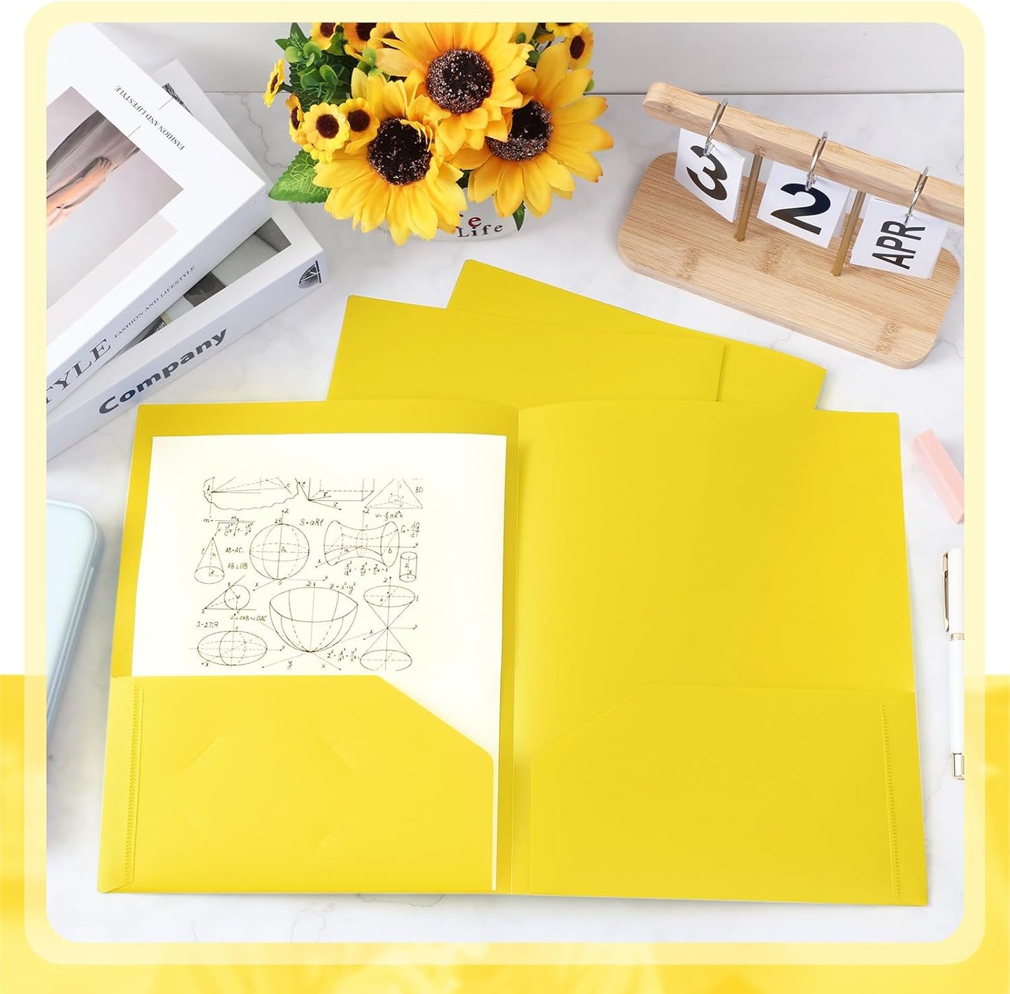 Gueevin 50 Pcs Plastic Folders with Pockets, Back to School Two Pocket Folder Fit Letter Size, Heavy Duty School Business Card Holder for Home Office, 11. 61 x 9. 45 Inches (Yellow)
