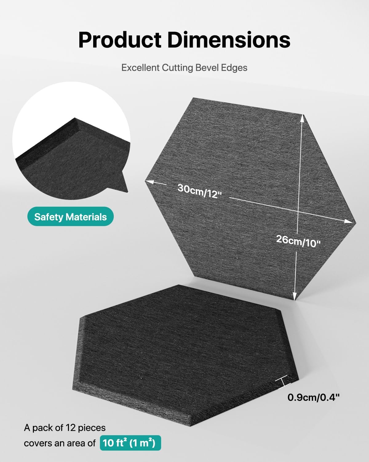 Soundsbay Acoustic Panels, 12 Pack Hexagon Soundproof Wall Panels High Density Sound Absorbing Panel, Sound Proof Foam Panels for Walls, Office, Reccording Studio, Ceiling 12" X 10" X 0.4" Black