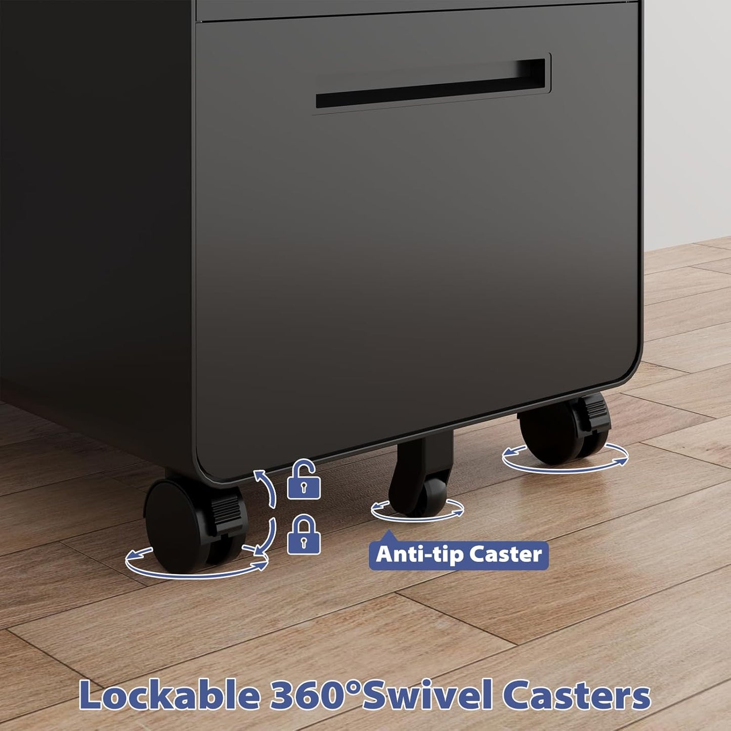 Rolling File Cabinet with Lock, 3 Drawer Metal Mobile Filing Cabinet Office Under Desk for Legal/Letter Size, Fully Assembled Except Casters