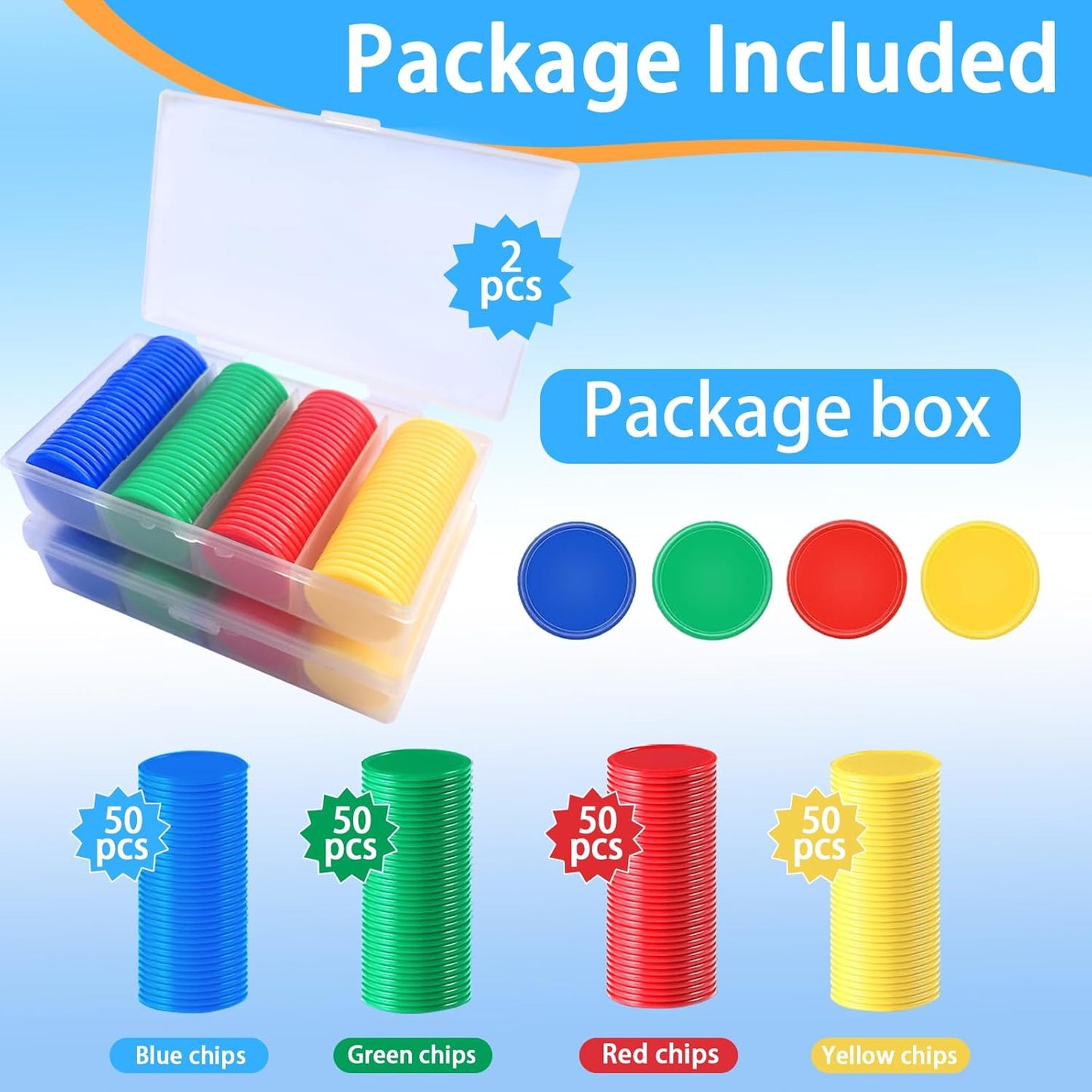 200pcs Math Counters,1 Inch Bingo Chips,4 Colors with Storage Box Plastic Poker Chips,for Education,Math Counters,Round Game