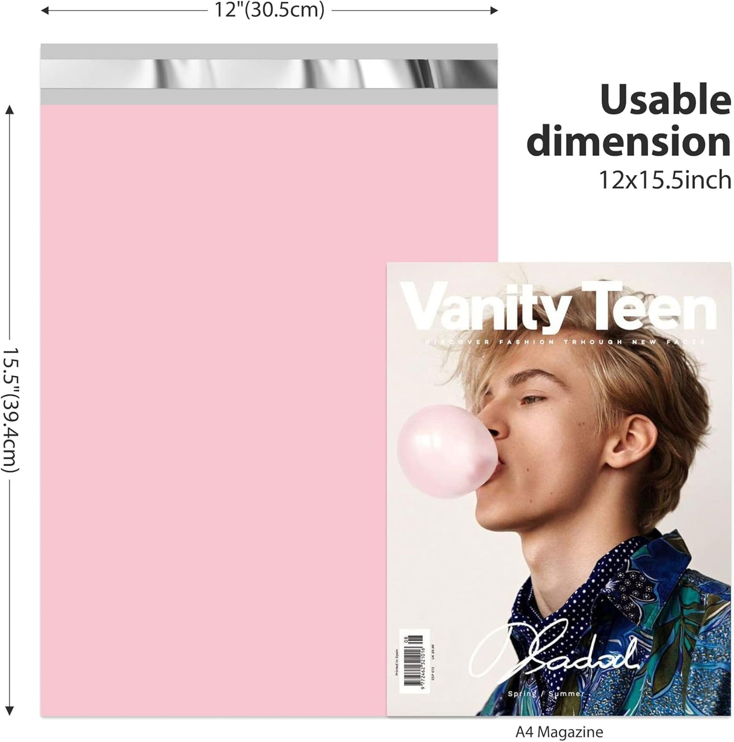 Fuxury 200Pcs 12X15.5" Pink Poly Mailers,Shipping Bags Bulk for Clothes, Plastic Mailing Envelopes for Small Business, Self Sealing Packaging Poly Bag Mailer, Keep Items Safe & Protected