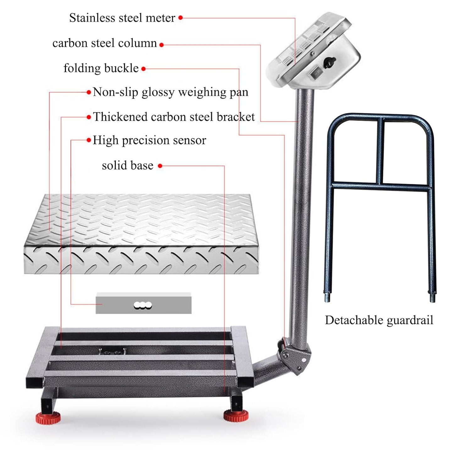 660LB Industrial Platform Scale with Removable Guardrail LB/KG Weight Computing Digital Scale Floor Platform Scale Perfect for Postal Luggage Shipping Mailing Weighing