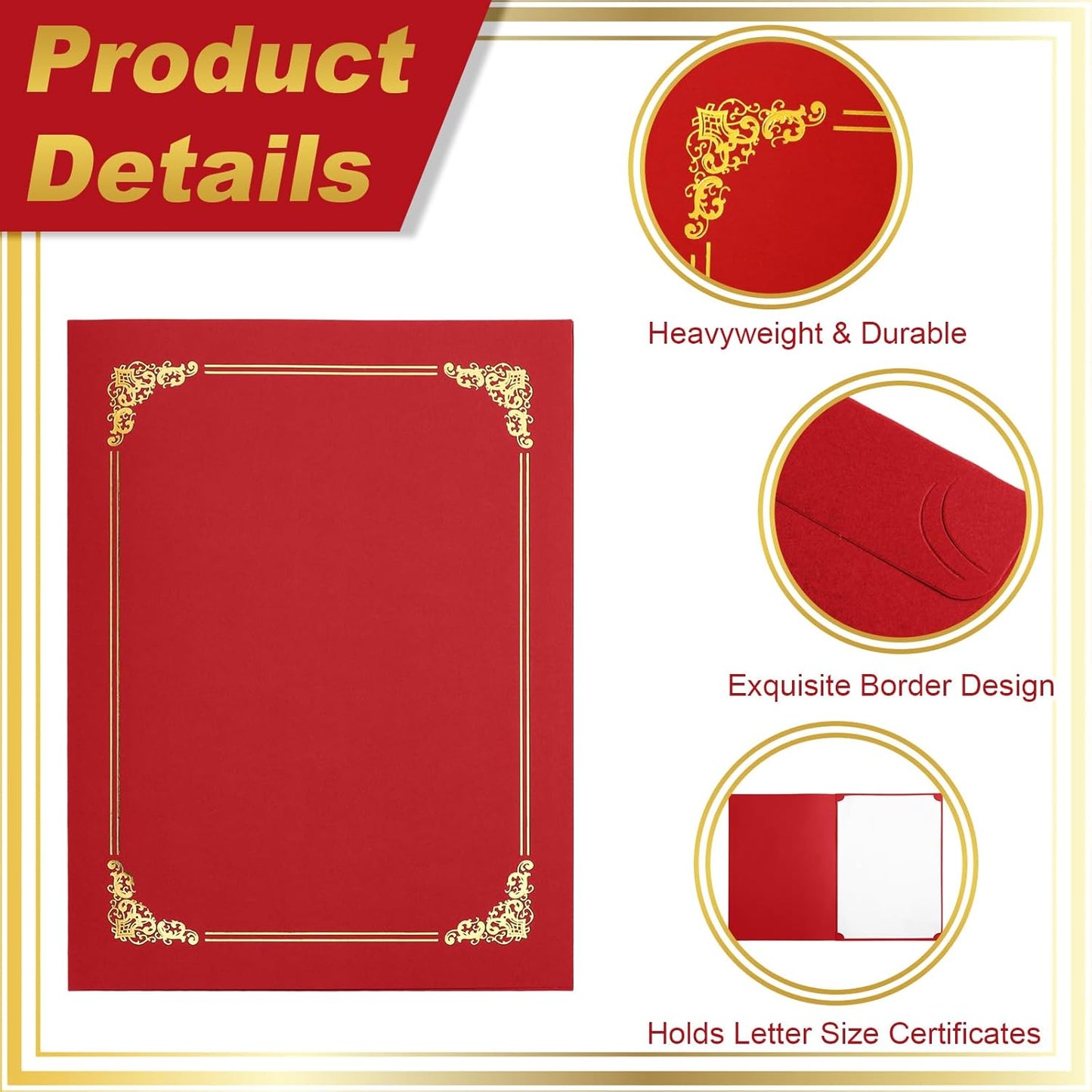 Fainne 120 Packs Certificate Holders Bulk, Diploma Covers Gold Foil Border, Document Covers for Letter Size 8.5x11 Award Certificates, Cardstock, Document Papers, Paper Card Stock(Bright Red)
