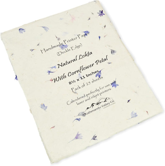 Handmade Lokta Laser and Inkjet Printer Paper with Deckle Edge 8.5x11 Inch Vintage Decorative Specialty Printing Paper (25 Sheets, Cornflower)