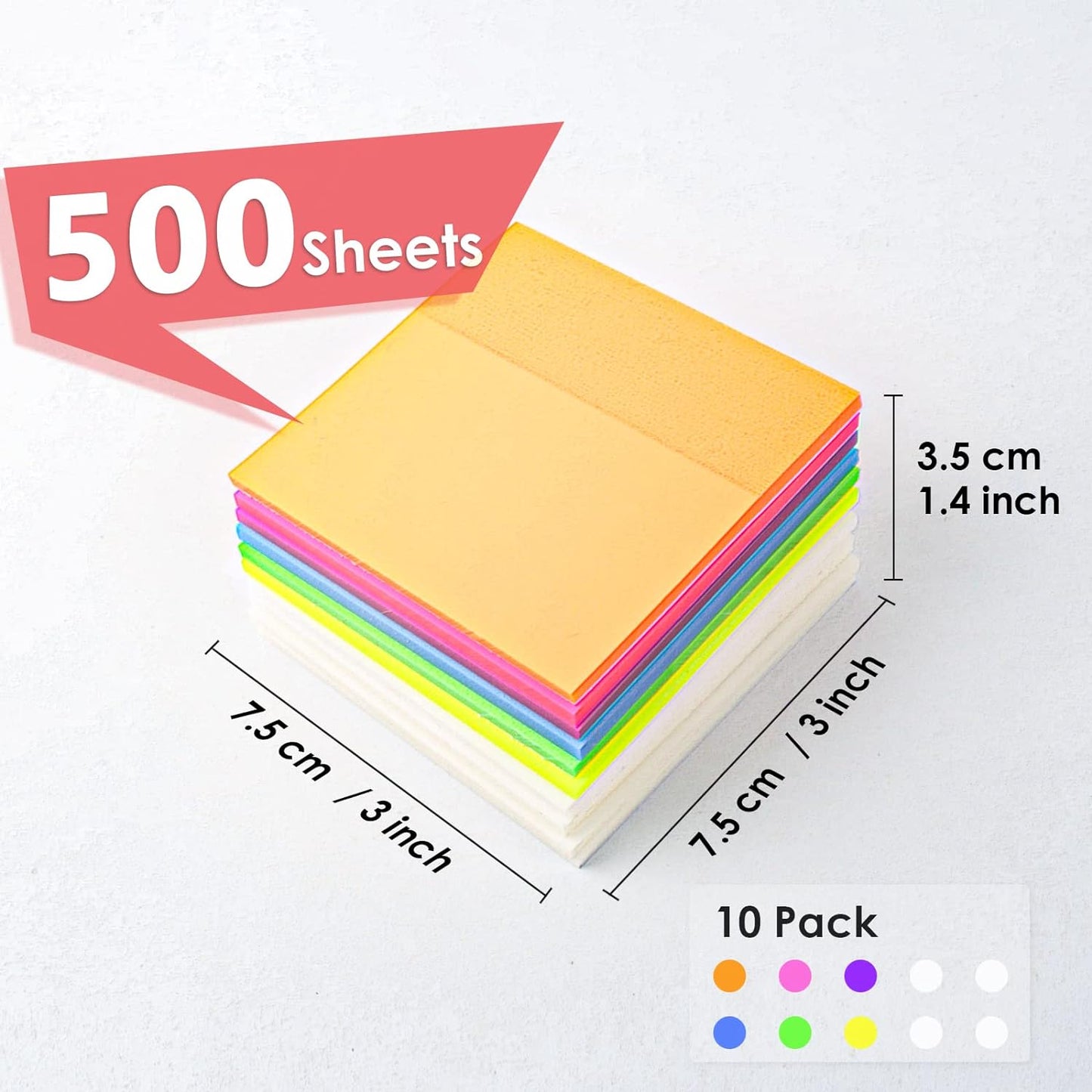 Transparent Sticky Notes 500 Pcs, MIUTME Clear Sticky Notes Waterproof Translucent Color Memo Pad 3 x 3 inch, See Through Notes for Office College School Supplies Pads (7 Colors)
