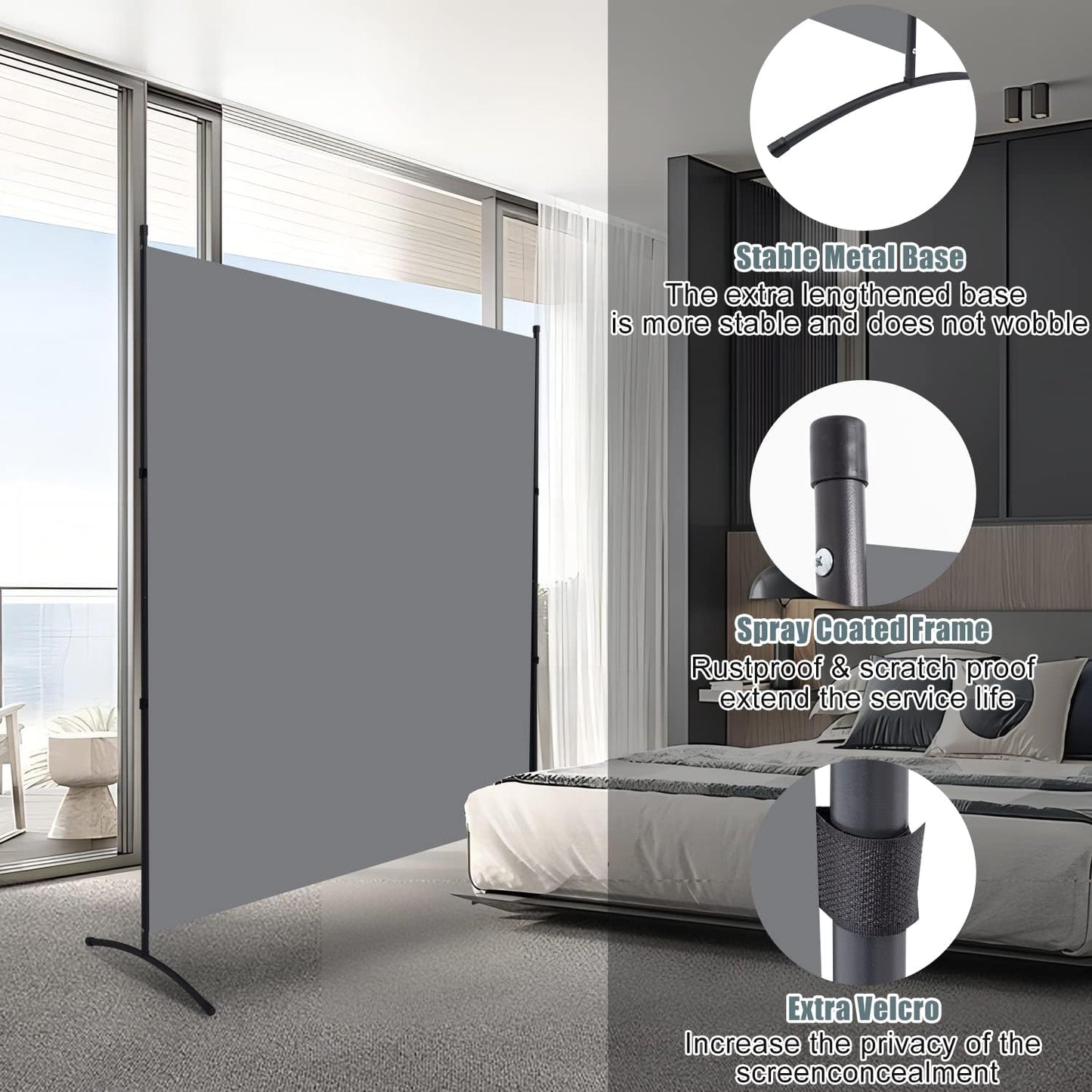 Room Divider 6FT Folding Privacy Screens, Partition Room Dividers w/Freestanding Design, Portable Wall Divider for Room Separtation, Fabric Screen Panel for Home Office Dorm (Grey, 1 Panel)