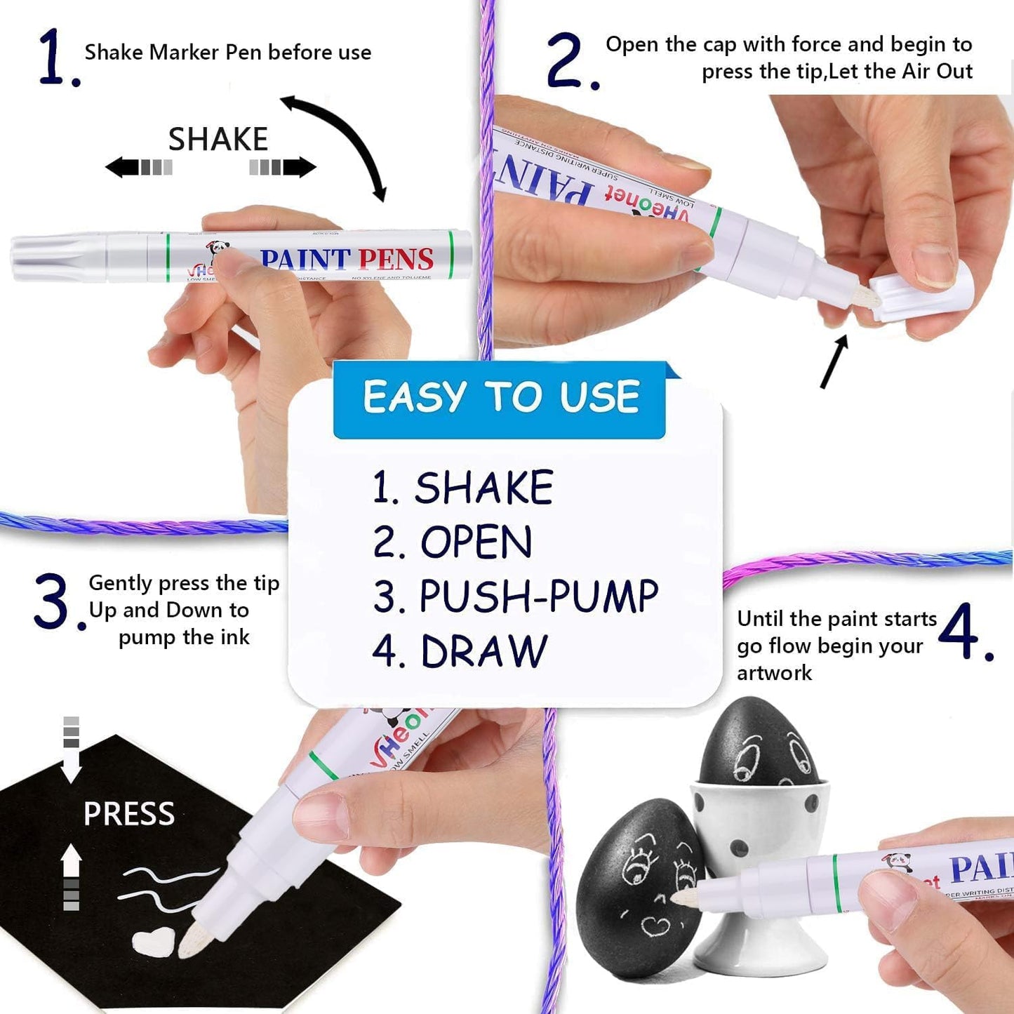 White Paint Pens marking pens Permanent Markers - 6 Pack Oil Based Waterproof Markers for Tire, Rubber,Wood, Rocks, Metal, Canvas,Plastic, Dark Surface,Craft office Supplies,Medium Point