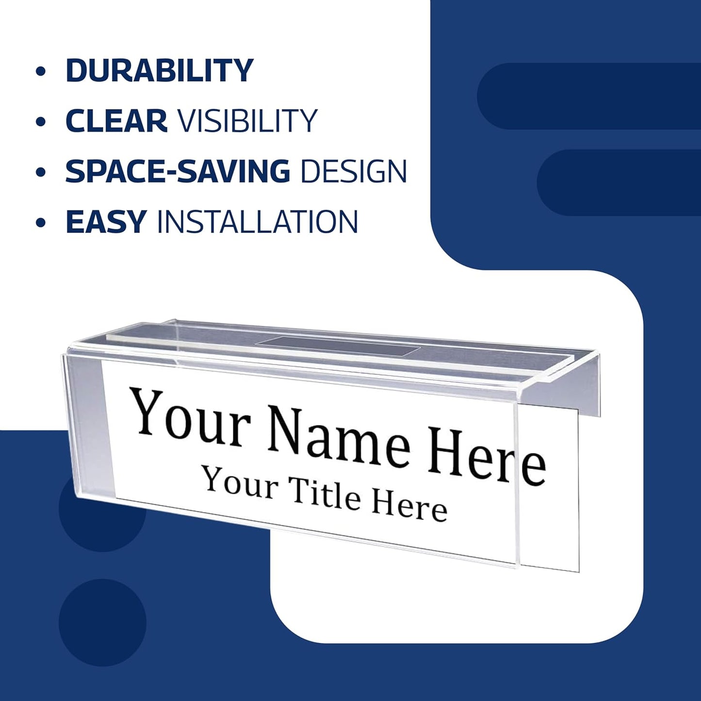 50-Pack Clear & Adjustable Name Tag Holder - Acrylic Name Plate wih Single Sided Cubicle Sign Frame - for Desk Tags, Wall Display, Cubicle Label, Office Door Sign - Expand Up to 3" Wide