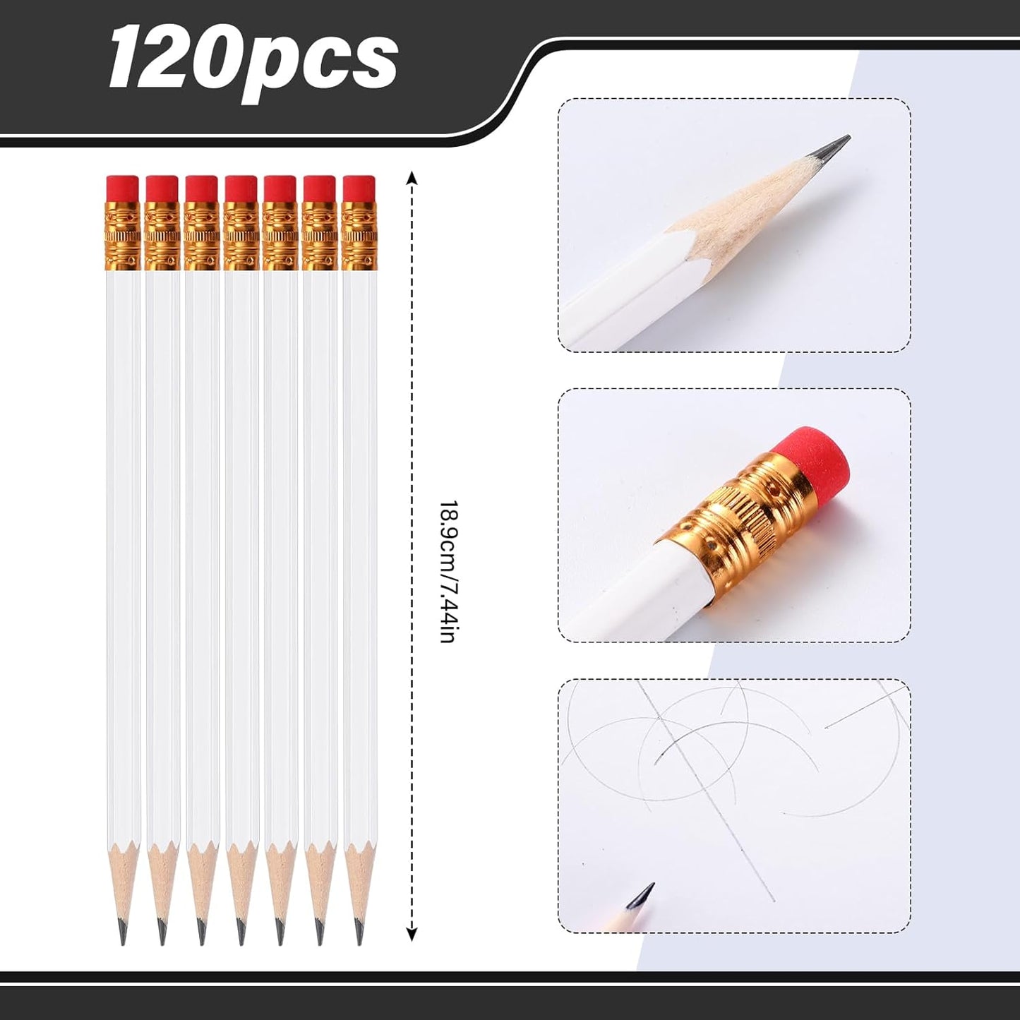 TecUnite 120 Pcs #2 HB Pencils with Eraser No 2 Unsharpened Wooden Hexagonal Pencils for Adults Gifts for School Exam art Learning Office Sketching(White)