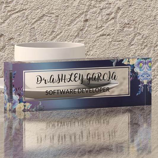 Personalized Office Desk Name Plate on Acrylic Glass - Custom Nameplate Decor, Accessories - Gift for Boss, Coworkers