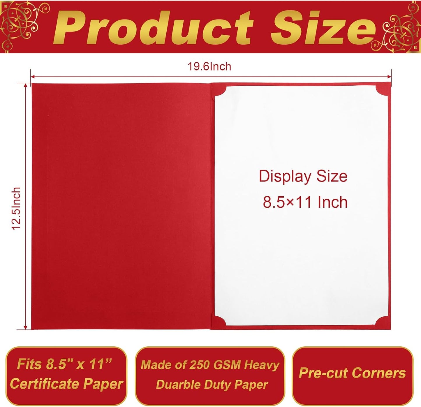 Fainne 120 Packs Certificate Holders Bulk, Diploma Covers Gold Foil Border, Document Covers for Letter Size 8.5x11 Award Certificates, Cardstock, Document Papers, Paper Card Stock(Bright Red)
