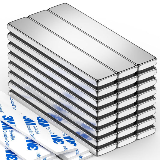 Grtard 24 Pack Super Strong Neodymium Magnets, Powerful Rare Earth Neodymium Bar Magnets, Heavy Duty Magnet Bar with Double-Sided Adhesive for Fridge, Garage, Science, Craft, Office, DIY - 60x10x3mm