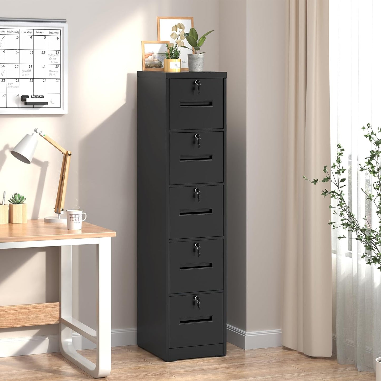 File Cabinet 5 Drawer with Lock, Vertical Filing Cabinets for Home Office, Metal Steel Storage Cabinet for Letter/Legal Size File, Assembly Required(Black)
