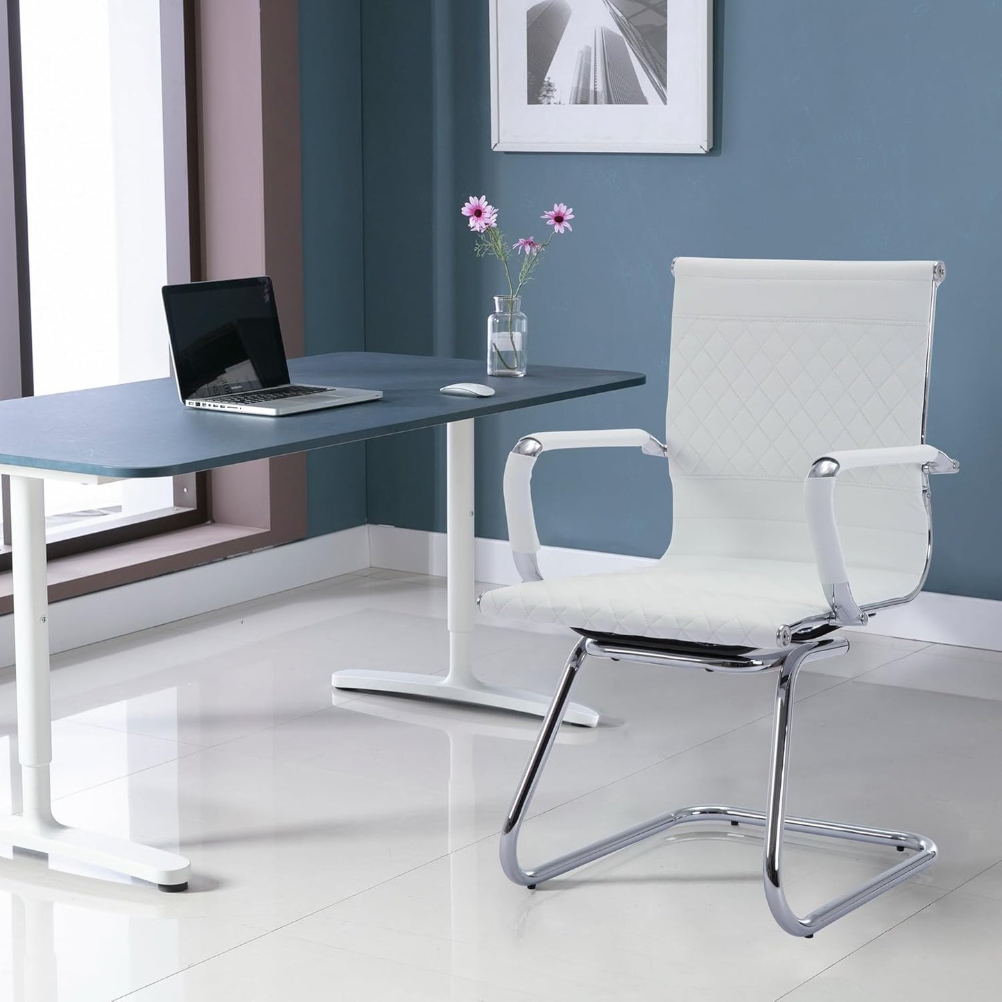 Office Guest Chairs - Set of 8 Modern PU Leather Desk Chairs with Mid Back, Ideal for Reception, Waiting Room, and Conference Rooms