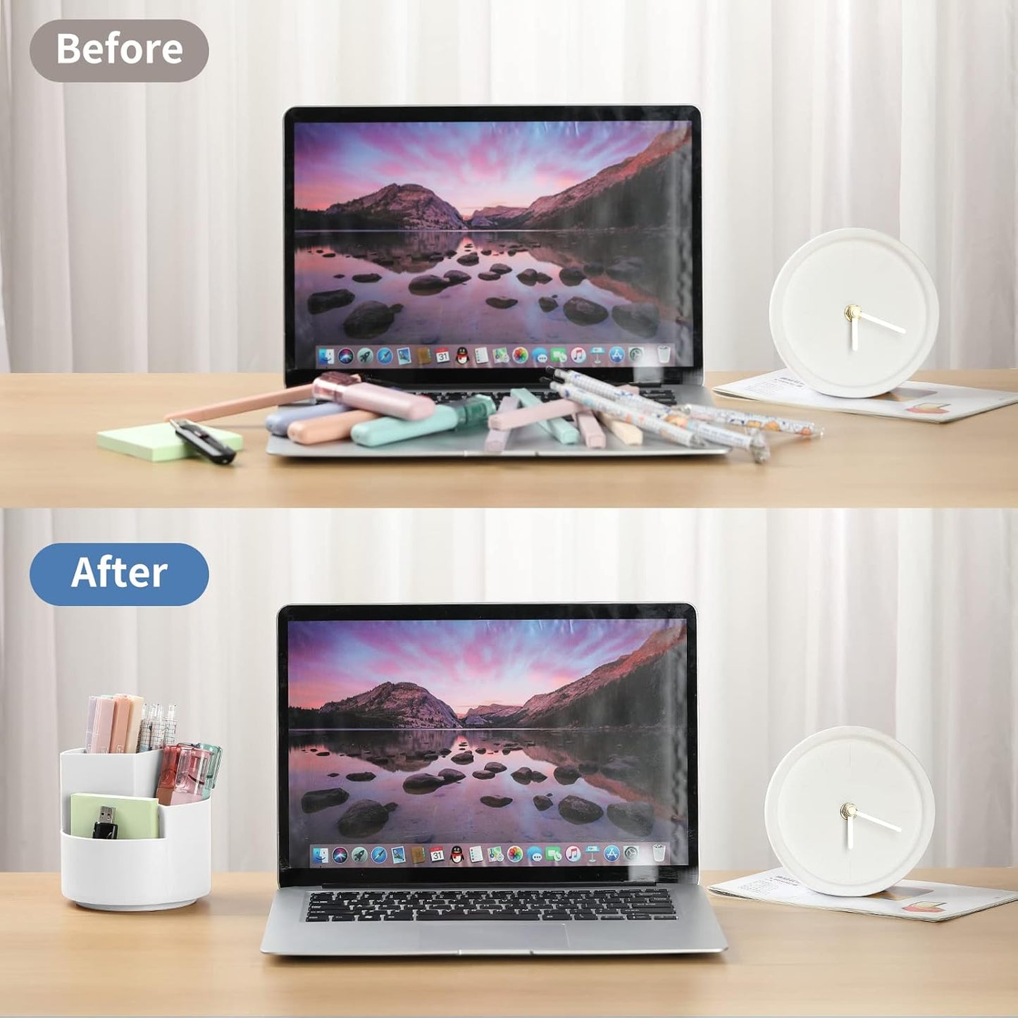 Desk Pencil Pen Holder, 3 Slots 360-Degree Spinning Organizers, Desktop Storage Stationery Supplies, Cute Cup Pot for Office, School, Art Supply, Kids - Gray