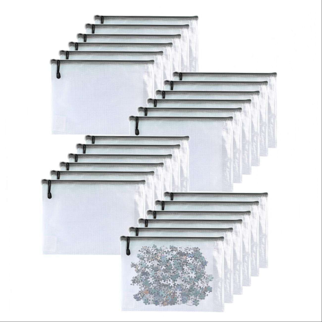 Oaimyy-24PCS-5 x 7"-Mesh Zipper Pouch, Plastic Zip File Folders Puzzle Bags for Organizing,Office Supplies,Travel,Home Storage-Black