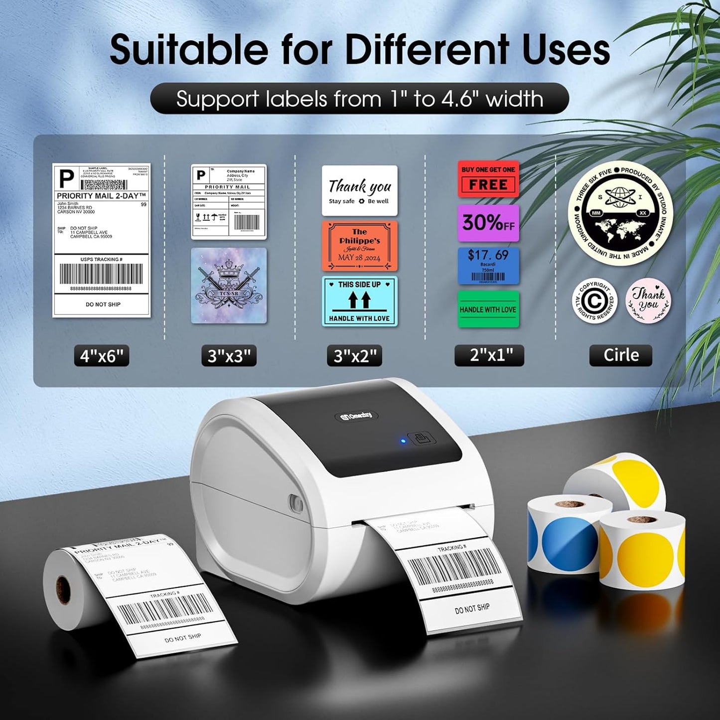 Bluetooth Shipping Label Printer 4x6 - D520BT Bluetooth Thermal Label Printer for Small Business， Shipping Packages, Compatible with USPS, Shopify, Amazon