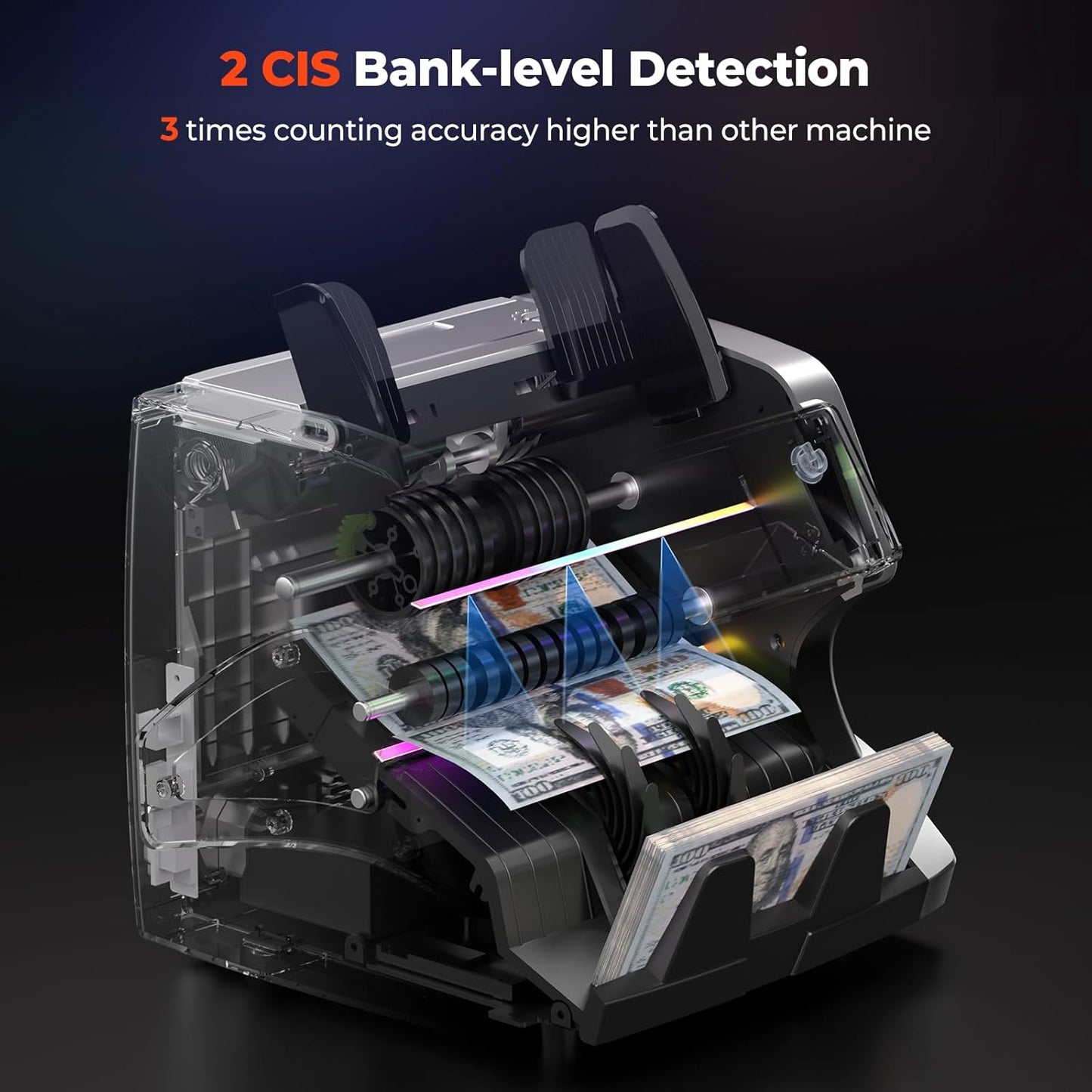 MUNBYN IMC01 Bank Grade Money Counter Machine Mixed Denomination, 2CIS/UV/IR/MG/MT Counterfeit Detection, Serial Number, MUL Currency Cash Counter, Printer Compatible, 2Y Warranty (Silver)