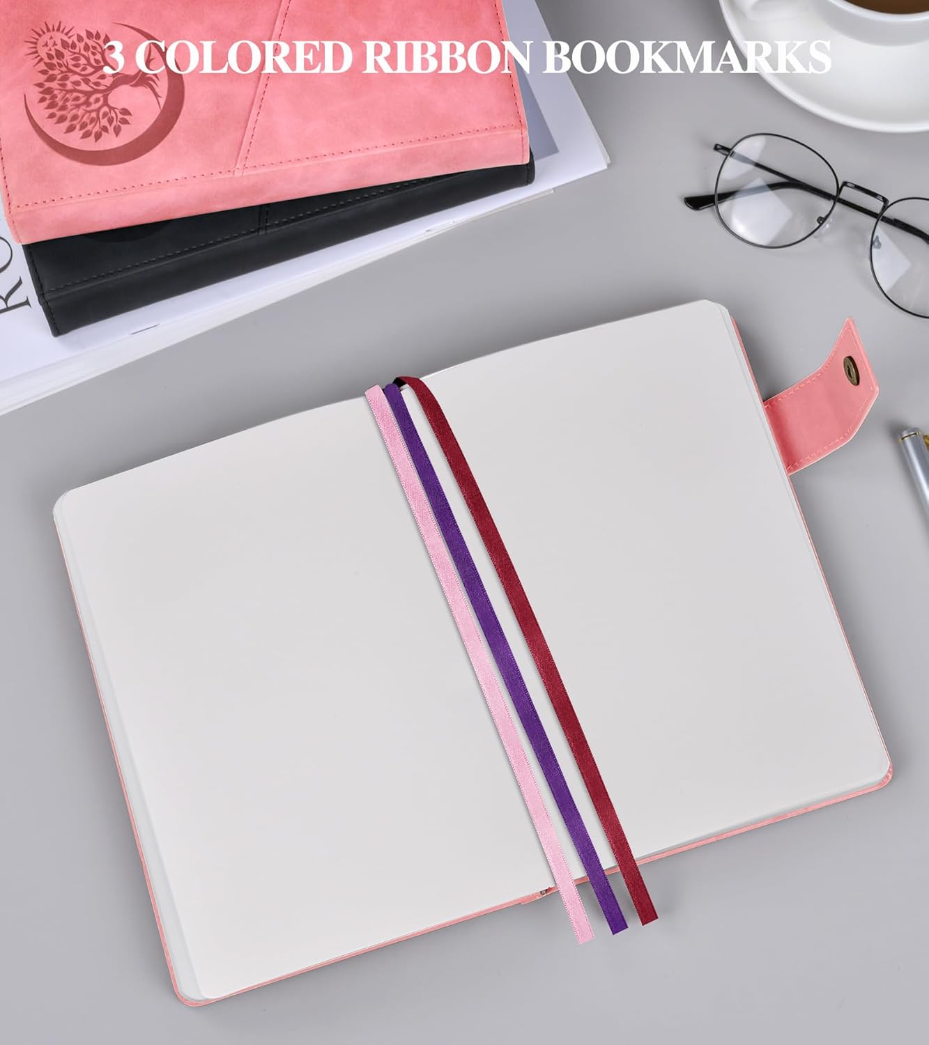 Blank Journal Notebook, A5 Hardcover Leather Sketchbook with 200 Pages Thick Blank Paper for Men Women, Unlined Drawing & Writing Journal, 5.9" x 8.4" Plain Notebook (pink)