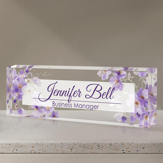 Personalized Name Plate for Desk, Custom Desk Name Plate, Acrylic Name Plate Office Desk Accessories, Personalized Office Gifts for Coworkers Teachers, Employee Appreciation Gifts (Purple Ink)
