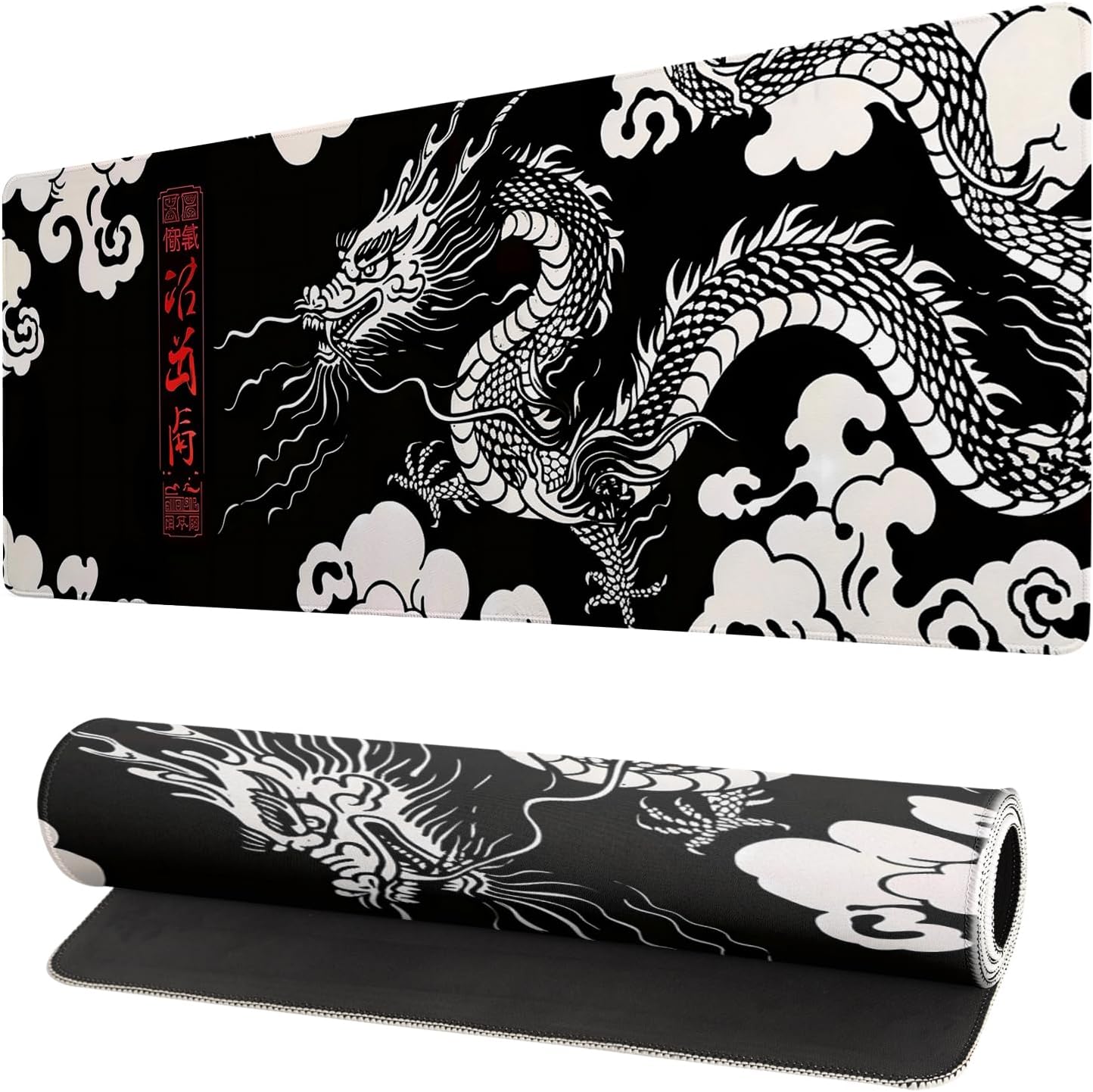 Gaming Mouse Pad Desk Pad,Extended Big Mouse Pad,31.5x11.8 Inch Long Computer Keyboard Mouse Mat Mousepad with 3mm Non-Slip Base and Stitched Edge for Gaming and Office… (Loong)