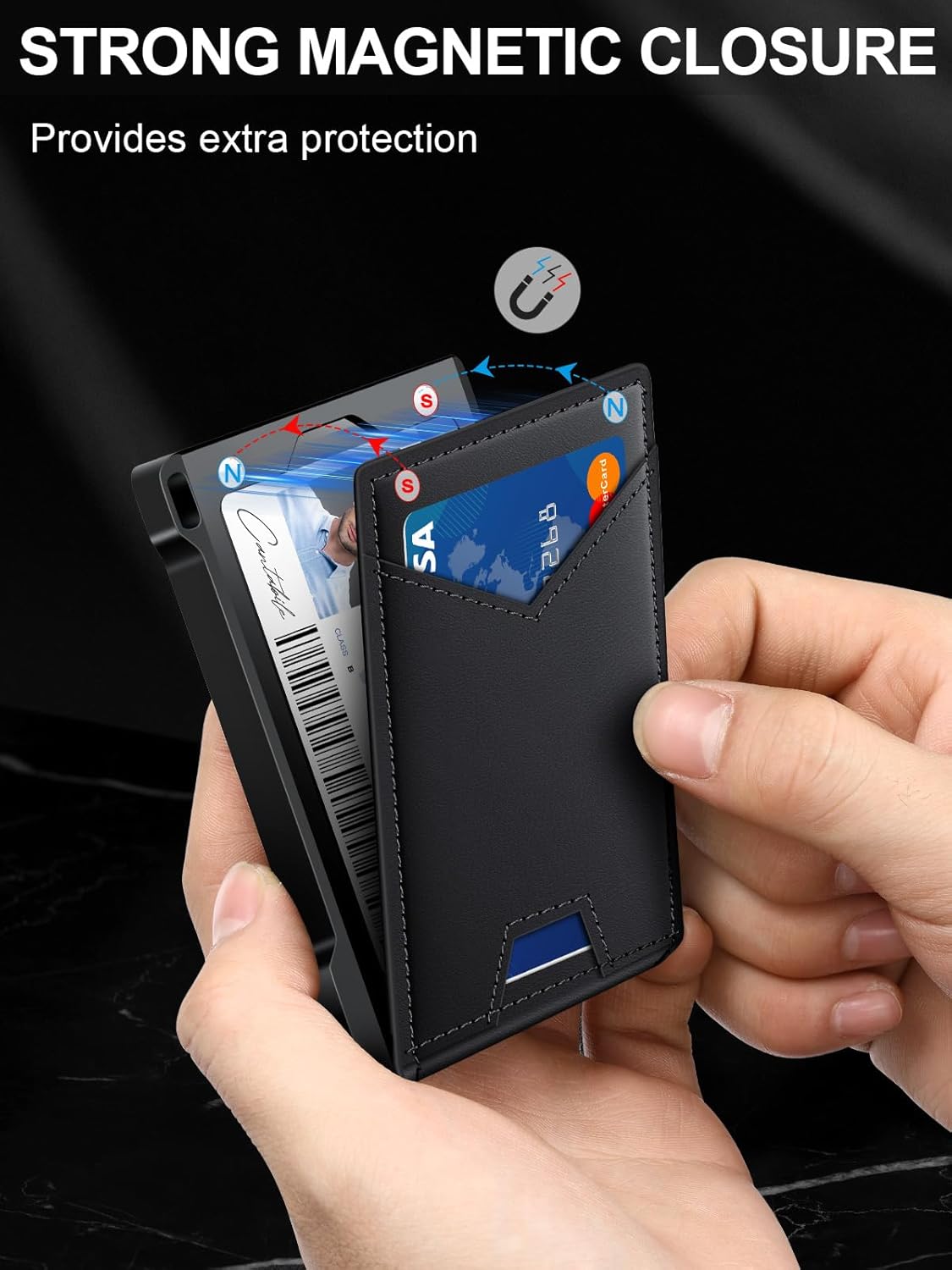 Wallet for Men RFID Wallet with 2 ID Windows & Money Clip, Slim Pop Up Card Holder for 10-12 Cards, Bifold Minimalist Smart Wallet for Front Pocket, Compact Metal Credit Card Holder, Gifts for Men