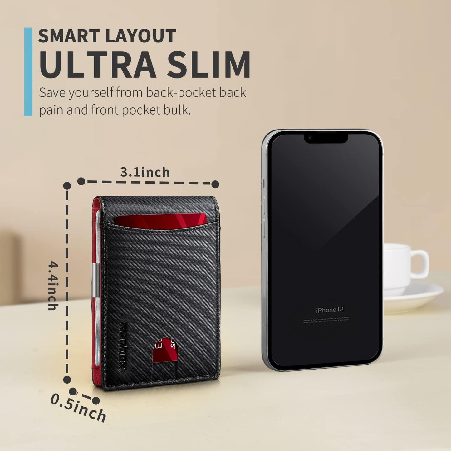 RUNBOX Money Clip Slim Wallets for Men RFID Blocking 11 Card Holder Minimalist Small Leather Bifold Men's Front Pocket Wallet Gift Box