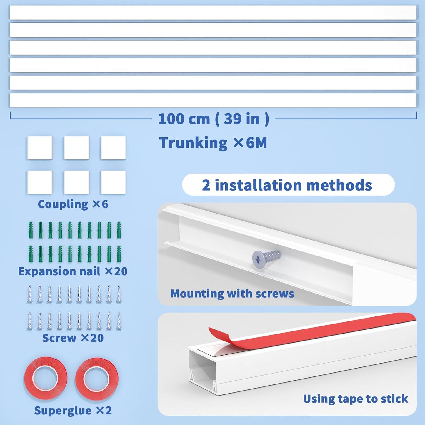 Extra-Long Paintable Cord Cover Hider for Wall Mounted TV - 6x 39.4in TTL 236in