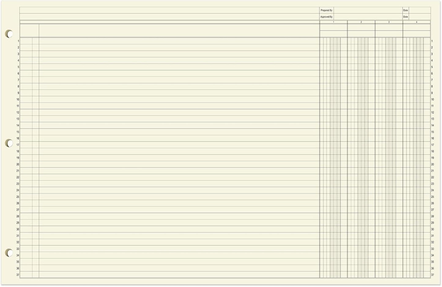 BookFactory Ledger Pad/Large 4 Column Accounting Ledger Columnar (Four Columns) Pads - 17'' x 11'', 50 Pages, Notepad Landscape Format (PAD-050-CLCPD3(17x11-Ledger-4)-AX)