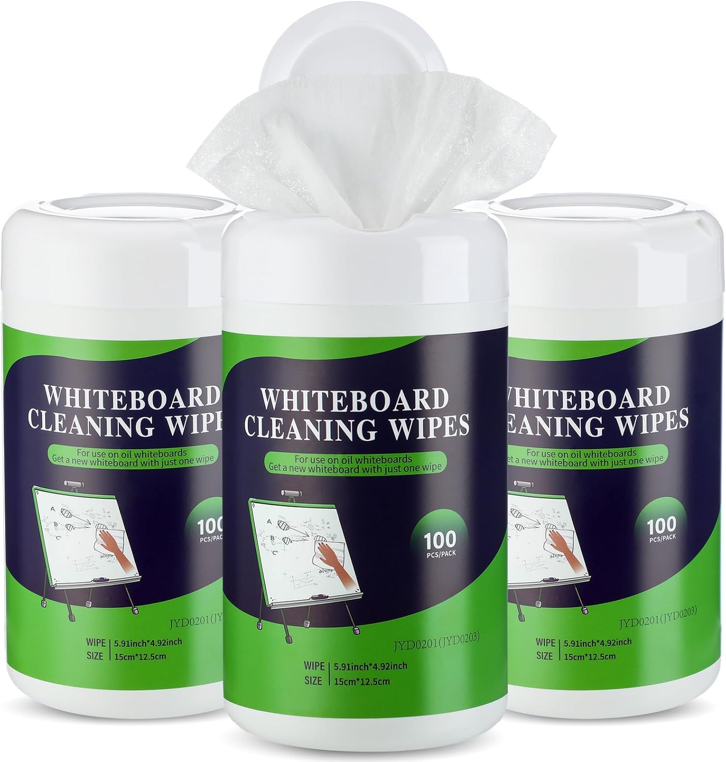 3 Pack Dry Erase Wipes 300 Pcs Whiteboard Cleaning Wipes Wet Whiteboard Cleaner Classroom Teacher Supplies, 100 Pcs Per Canister