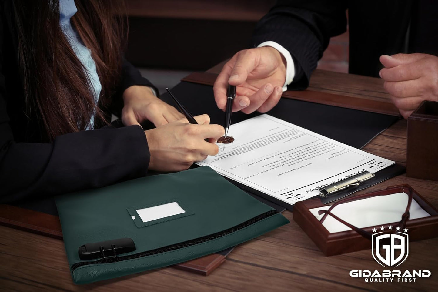 Notary Bag with Lock | 14x11 inch | Green | Zipper Notary Supplies Bag | Locking Notary Bag for Notary Kit, Stamp, Embosser, Ink Pad, and Valuables | Locking Document Bag | Journal Carrying Case