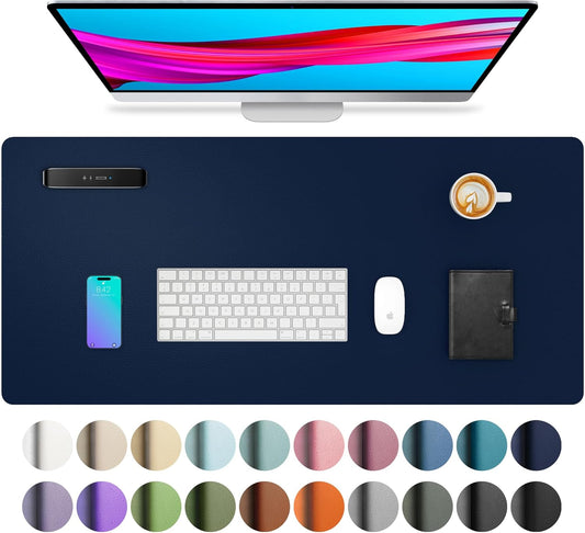 Aothia Leather Desk Pad Protector, Mouse Pad, Office Desk Mat, Non-Slip PU Leather Desk Blotter, Laptop Desk Pad, Waterproof Desk Writing Pad for Office and Home(Dark Blue,31.5" x 15.7")