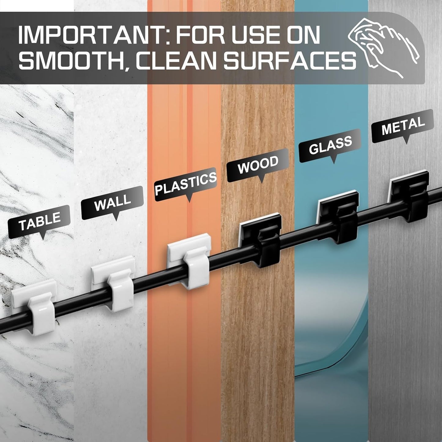 100PCS Cable Clips, Adhesive Wire Clips Strong Cord Clips Wire Holders, Cable Management Clips for Desk, Wall, Car, TV, Ethernet Cable (Black, Small)