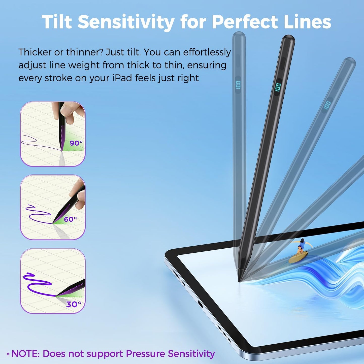 iPad Stylus Pencil(5 Extra Tips) with Magnetic Attachment,USB-C Faster Charge,Tilt Sensitivity Palm Rejection,Compatible with2018-2025 iPad ProM4/12.9/11,Air M3/M2/3/4/5,iPad6-11,Mini5/6/7Gen（Black）