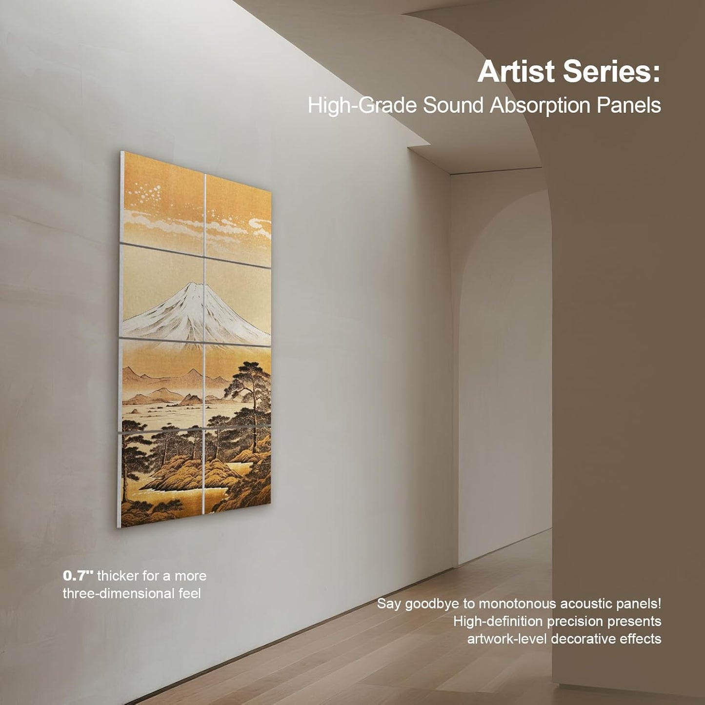 UMIACOUSTICS 8 Pcs 0.7Inch Thick Art Acoustic Panels, Total 47.2” x 23.6” Decorative Sound Absorbing Wall Panels for Home, Office, Hotel, Old-Traces Snowy-Peaks