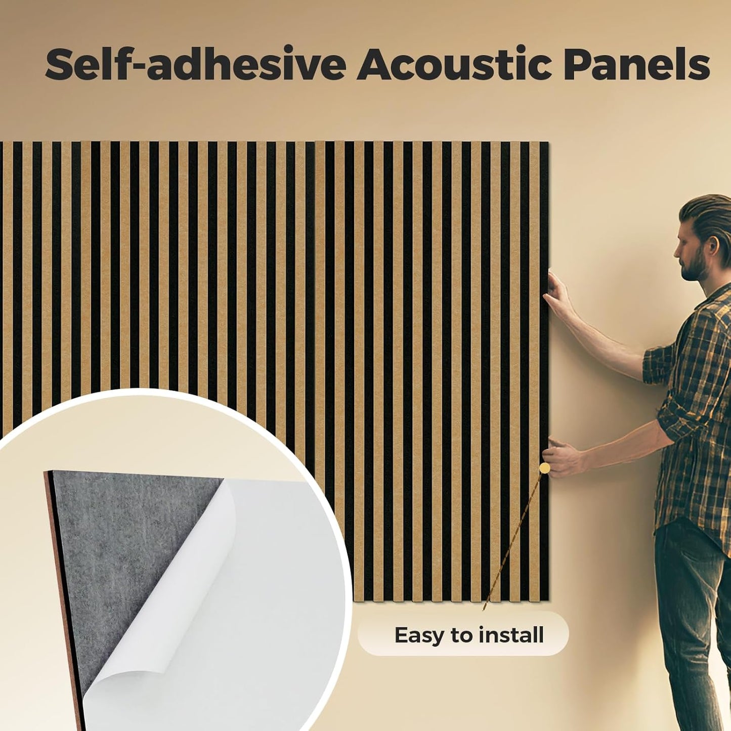 4-Pack Bilayer Acoustic Wall Panels Large Self-Adhesive, 47.2” * 23.6” * 0.71” Soundproof Wall Panel, Acoustical Barrier of Polyester Fiber, Decorative Panels for Home&Office ,Black+Brown
