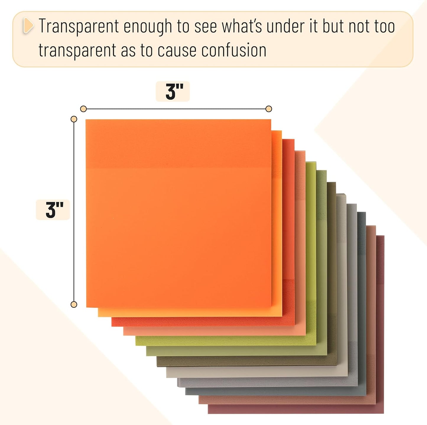 Mr. Pen- Clear Transparent Sticky Notes, 3”x3”, Earthy Colors, 12 Pads, 600 Sheets, See Through Sticky Notes