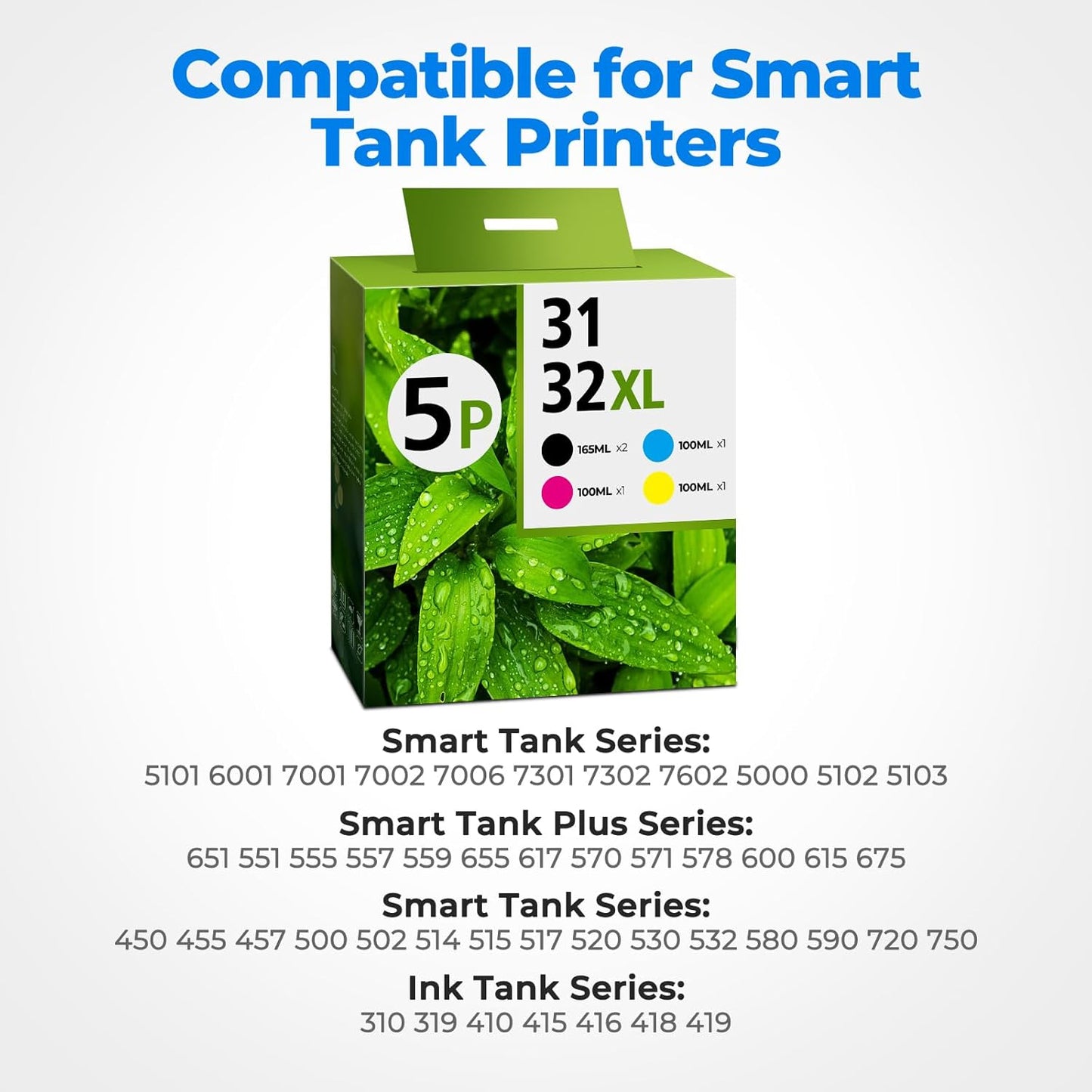 31 Ink 32XL Black Ink Bottle Set for Smart Tank Ink 7602 5101 651 5000 5103 6001 7301 7001 Compatible with HP 31 32XL Ink Bottle Set for Smart Tank 5101 5000 7602 7301 7001 5102 7002 7006 551 Printers