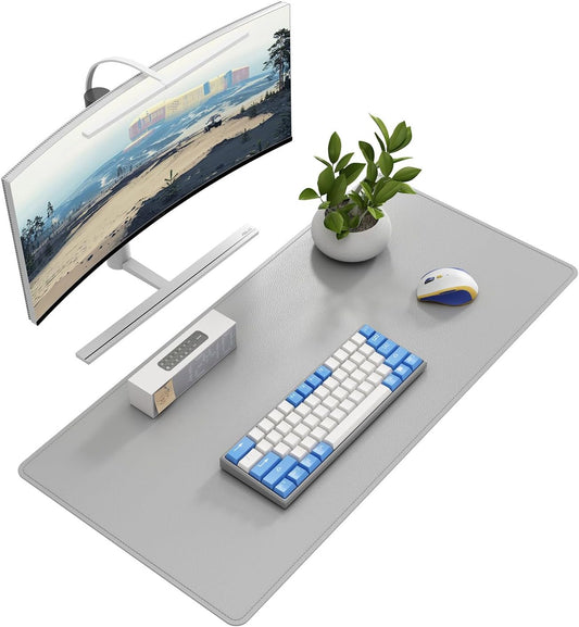 DAWNTREES Desk Mat Protector,PU Leather Desk Pad,Non Slip, Large Mouse Pad and Keyboard Mat, Waterproof Writing Pad for Office and Home (Light Gray,35.5''x16.9'')